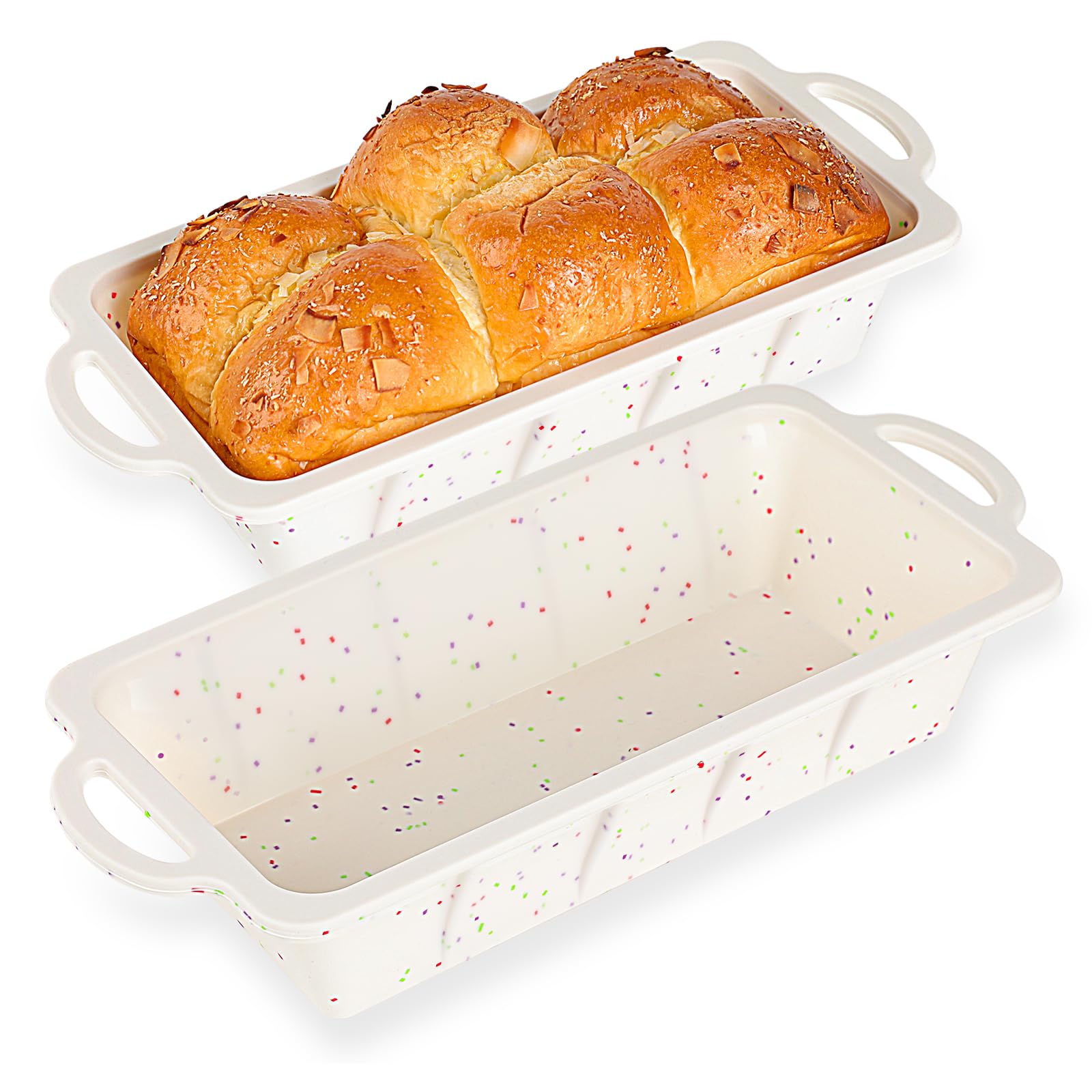 Vinino bread pan with cream color and metal frame offers sturdy oven transfer.
