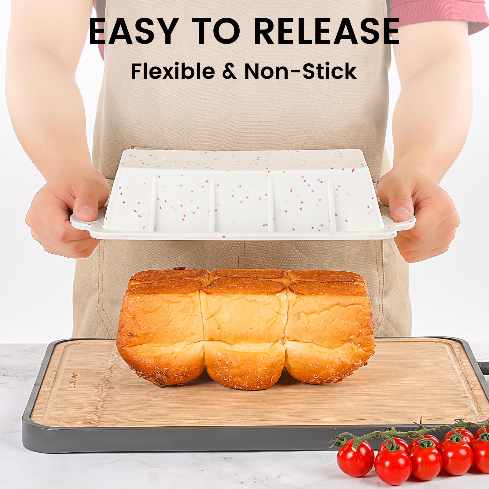 Vinino bread pan has an easy release design for clean loaf removal.