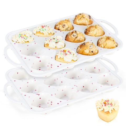 Vinino silicone heart muffin pan 2-pack, top view, ideal for cute bakery treats.