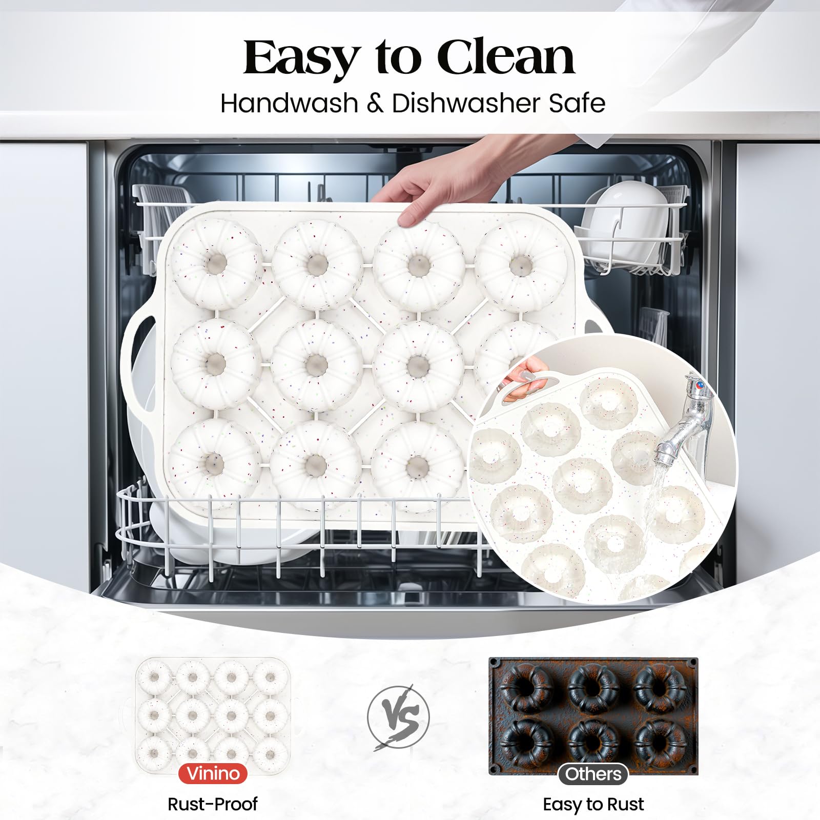 Vinino versatile 12-cavity pans support cheesecakes, egg bites, and jellies.