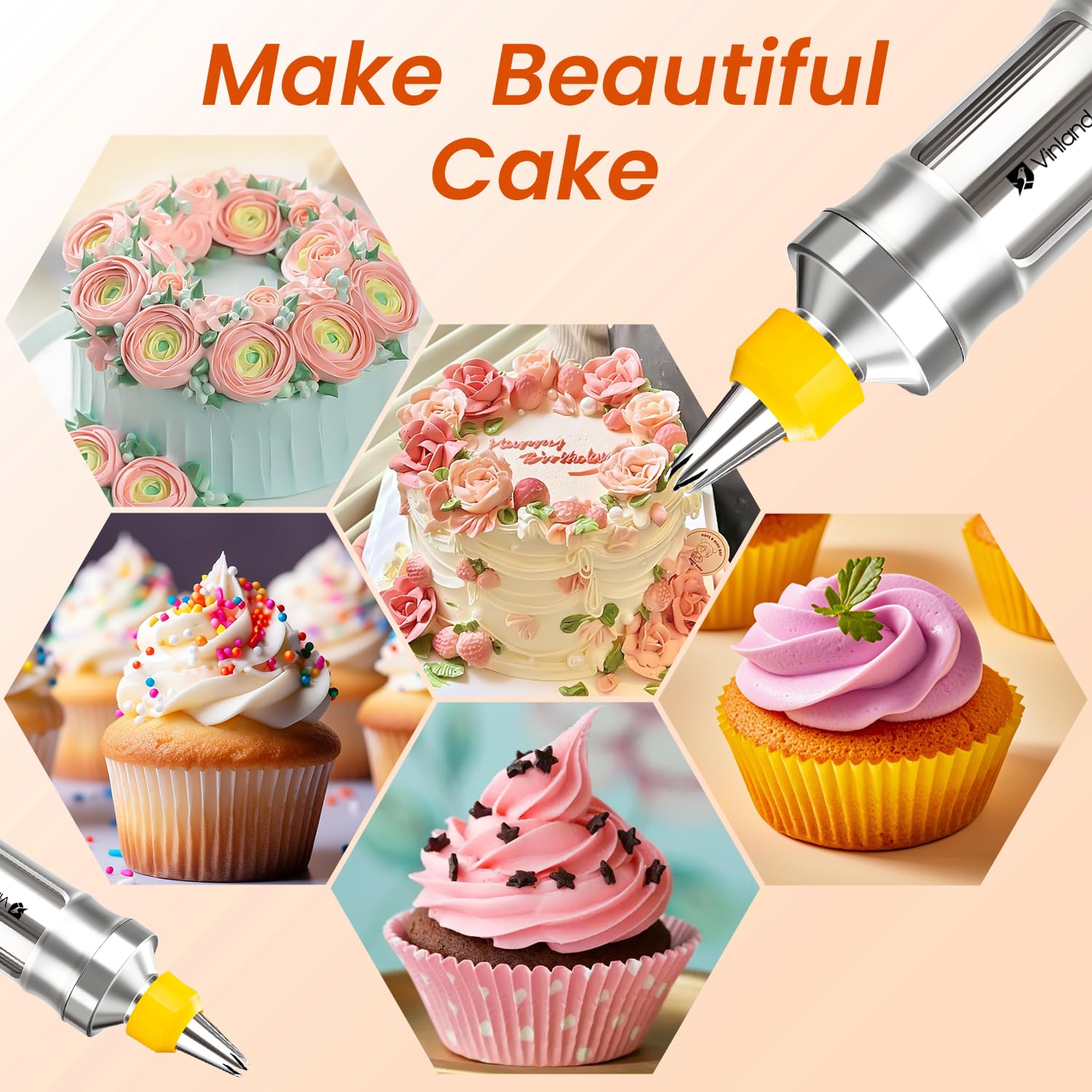 Vinland cake decoration kit in action elevates cupcakes and cookies