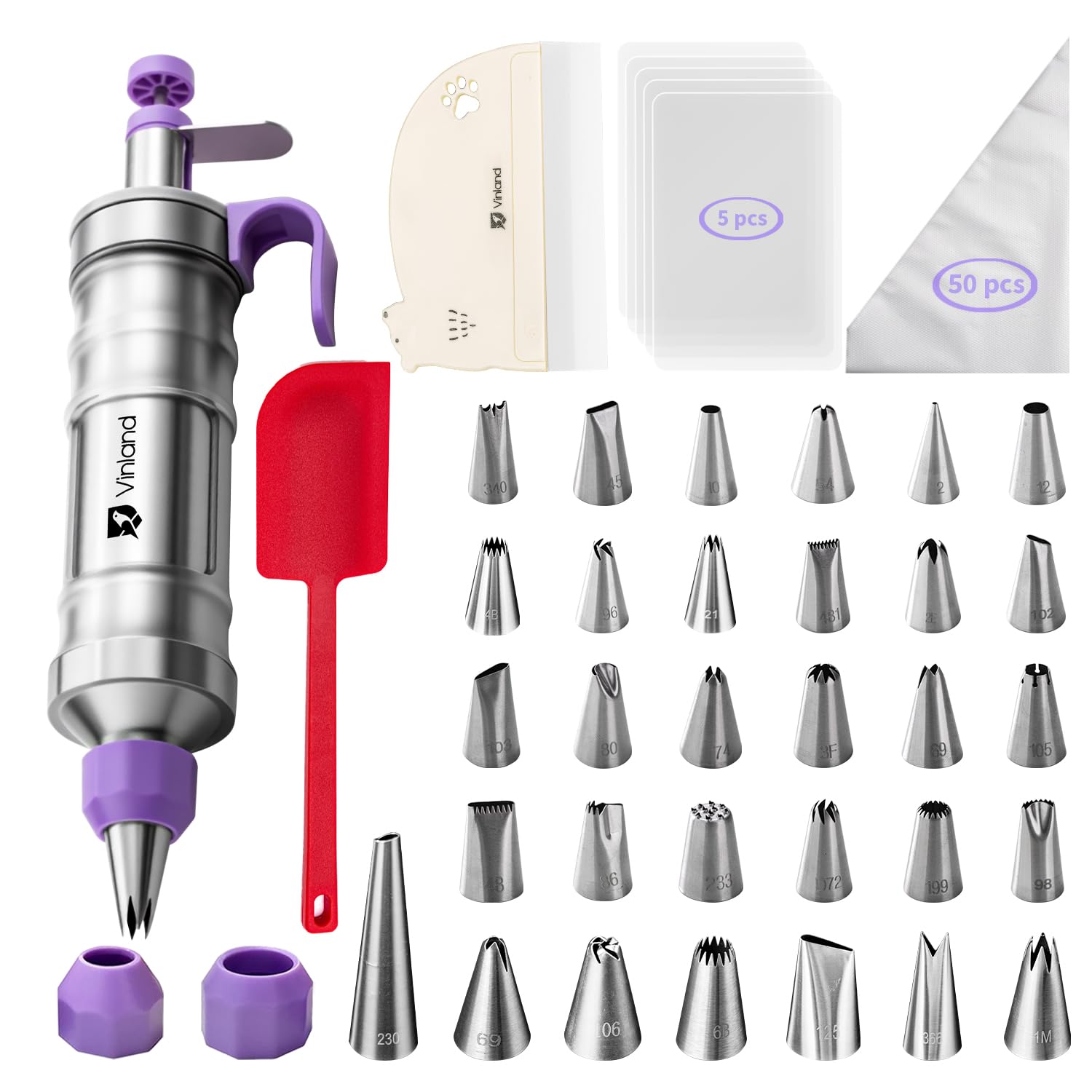 Vinland dessert decorating syringe set assembly with 31 tips for versatile cake designs