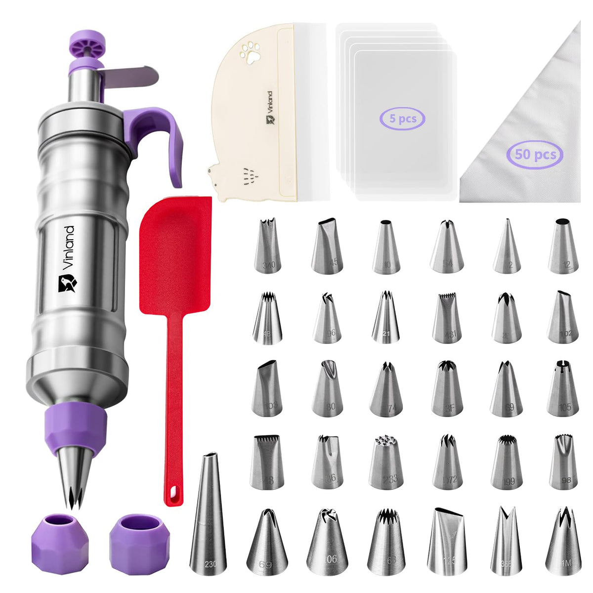 Vinland dessert decorating syringe set assembly with 31 tips for versatile cake designs