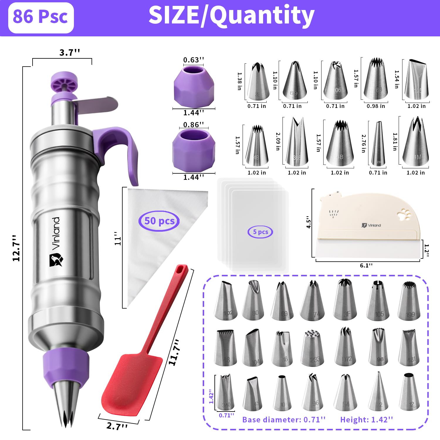 Vinland 31 tips and stainless steel nozzles empower precise frosting patterns