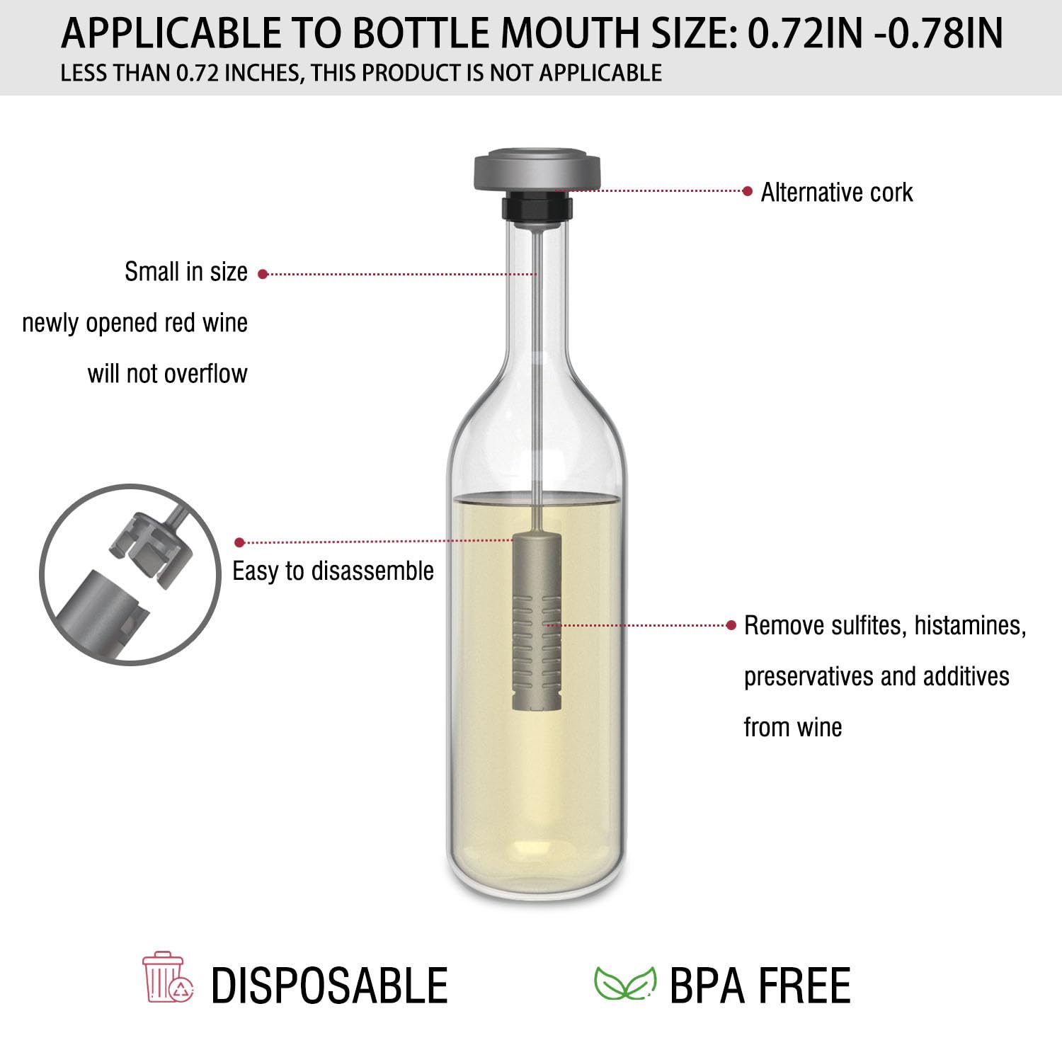 VinoFilt Bottle Mouth-Fit design fits most wine bottles for easy pouring
