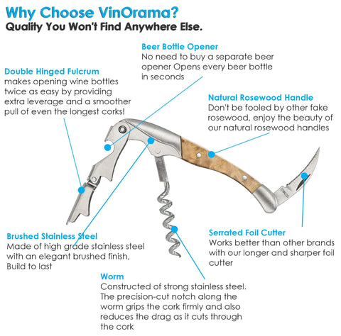 VinOrama in-use corkscrew streamlined for professional waitstaff