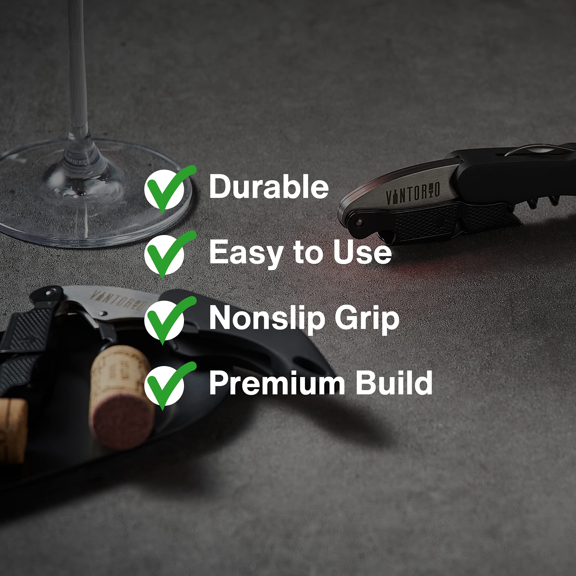 Vintorio Waiter’s Corkscrew ergonomic grip provides secure leverage.