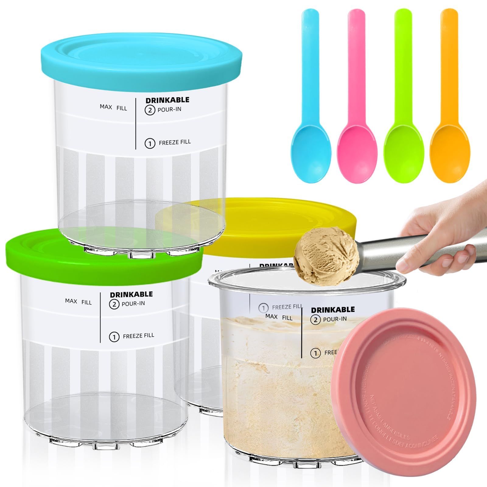 Vintrol Ninja Creami Deluxe 4-pack pint set for family servings; efficient portioning.