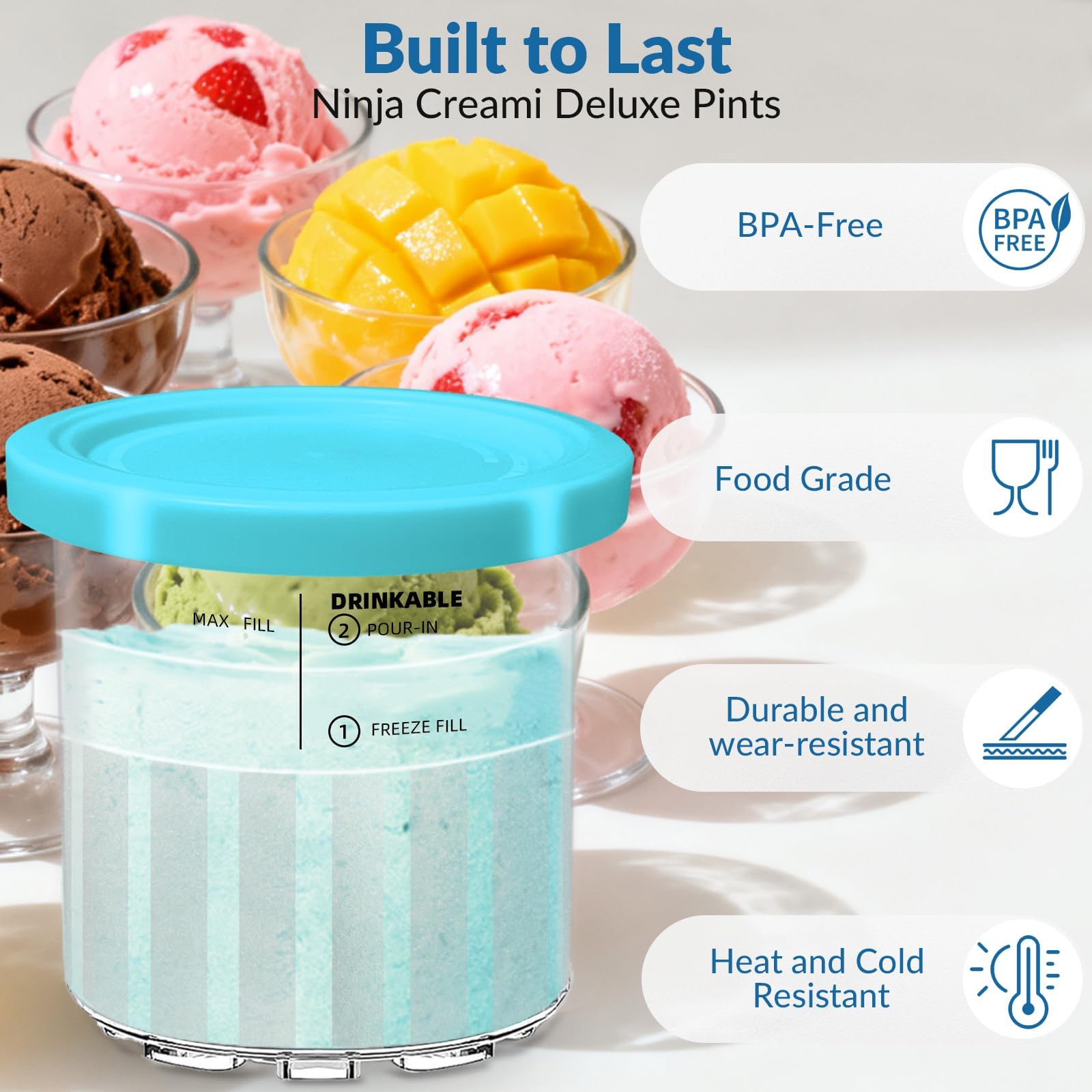 Vintrol Ninja Creami Deluxe lids keep freshness and prevent freezer odor transfer.