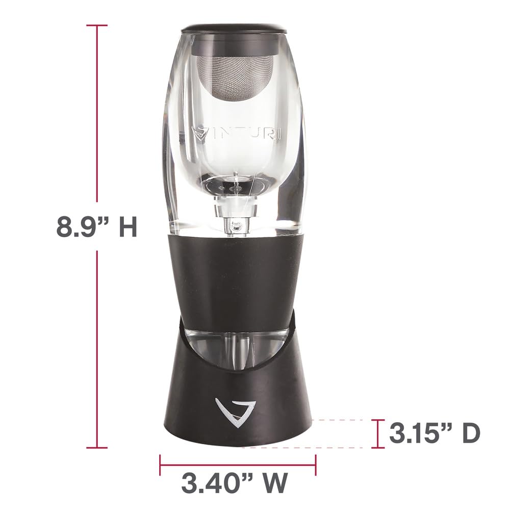 Vinturi Red Wine Aerator base black in use with a glass for smoother finish