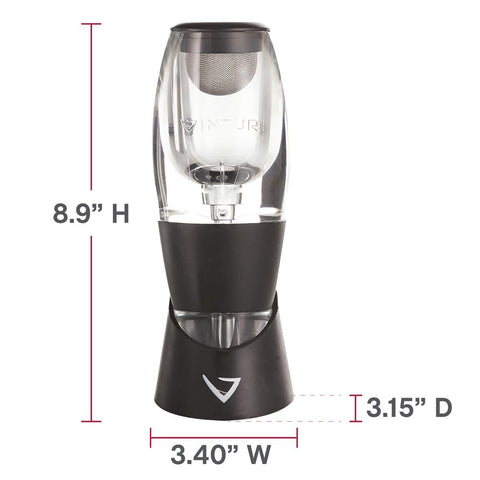 Vinturi Red Wine Aerator base black in use with a glass for smoother finish