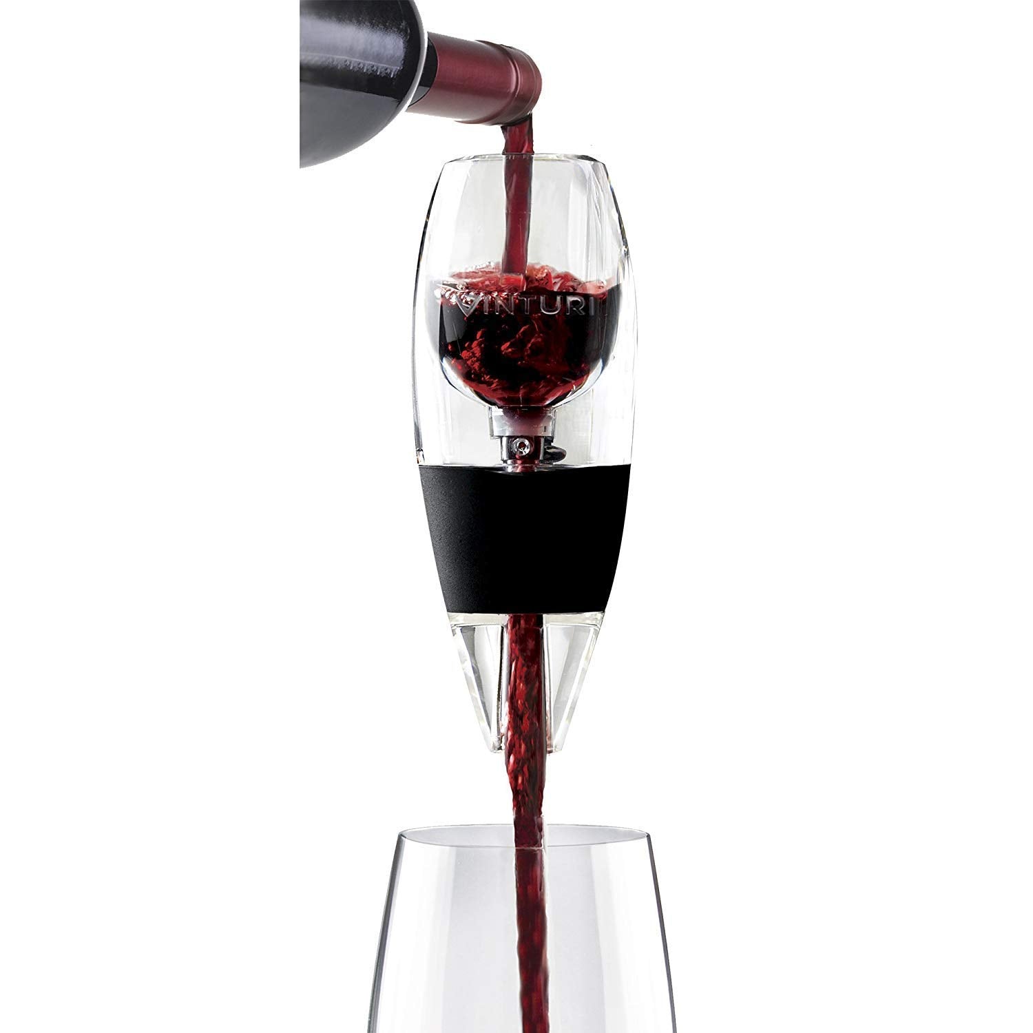 Vinturi Red Wine Aerator base black in pour view for instant aroma enhancement