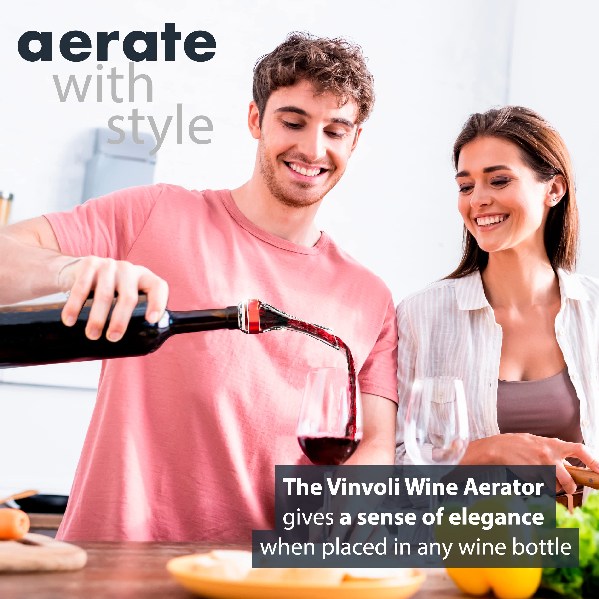 Vinvoli close-up of aerator highlighting bottle-to-glass elegance.