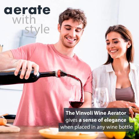 Vinvoli close-up of aerator highlighting bottle-to-glass elegance.