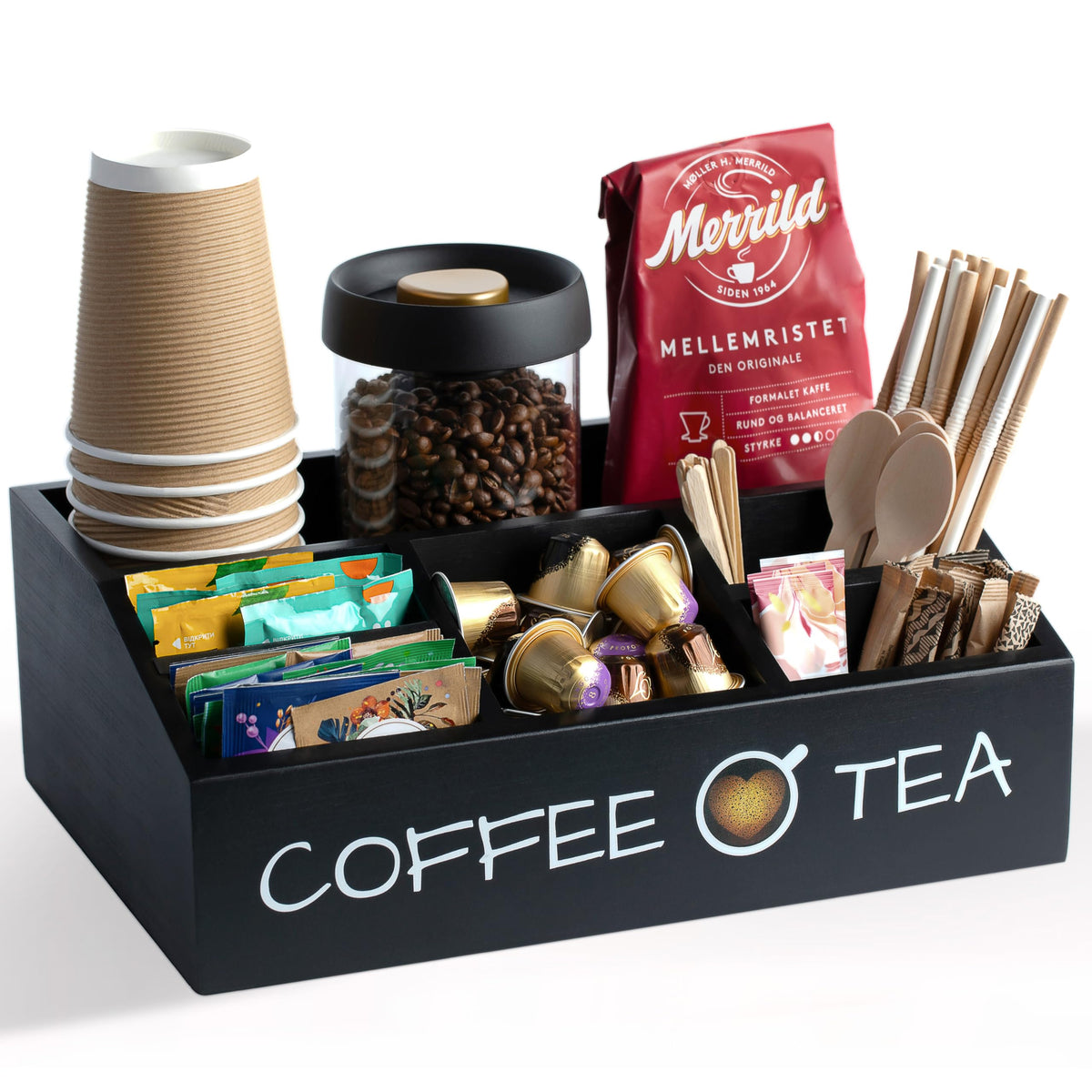 Vinvoli Coffee Station Organizer assembled on counter for easy access to pods and cups.