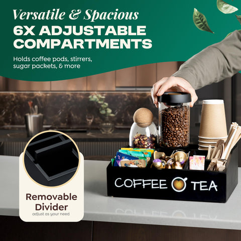 Vinvoli Coffee Station Organizer side view showing slim footprint and pine finish.