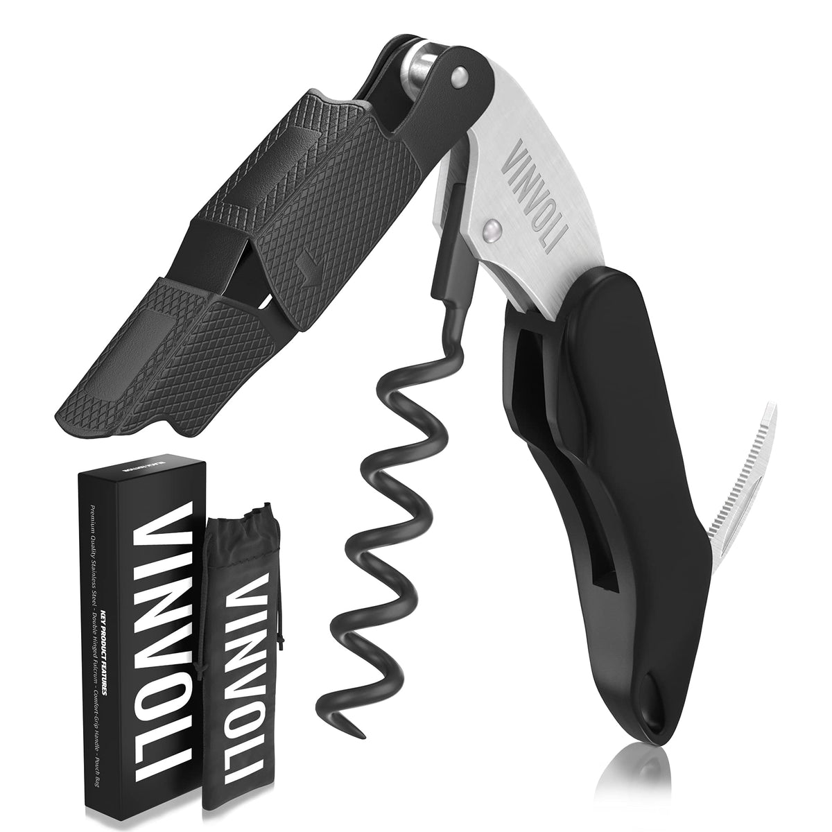 Vinvoli 3-in-1 corkscrew with ergonomic handle for smooth bottle opening.