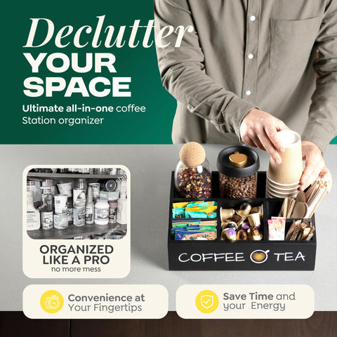 Vinvoli removable dividers enable customizable storage for tea and coffee accessories.