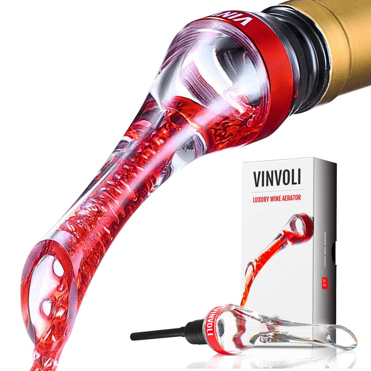 Vinvoli wine aerator pourer with sleek spout for smooth pours.