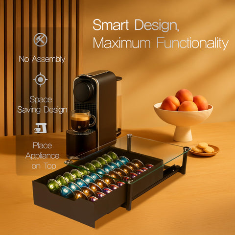 VIONEXA 40-pod capacity graphic displays Vertuo pod storage options.