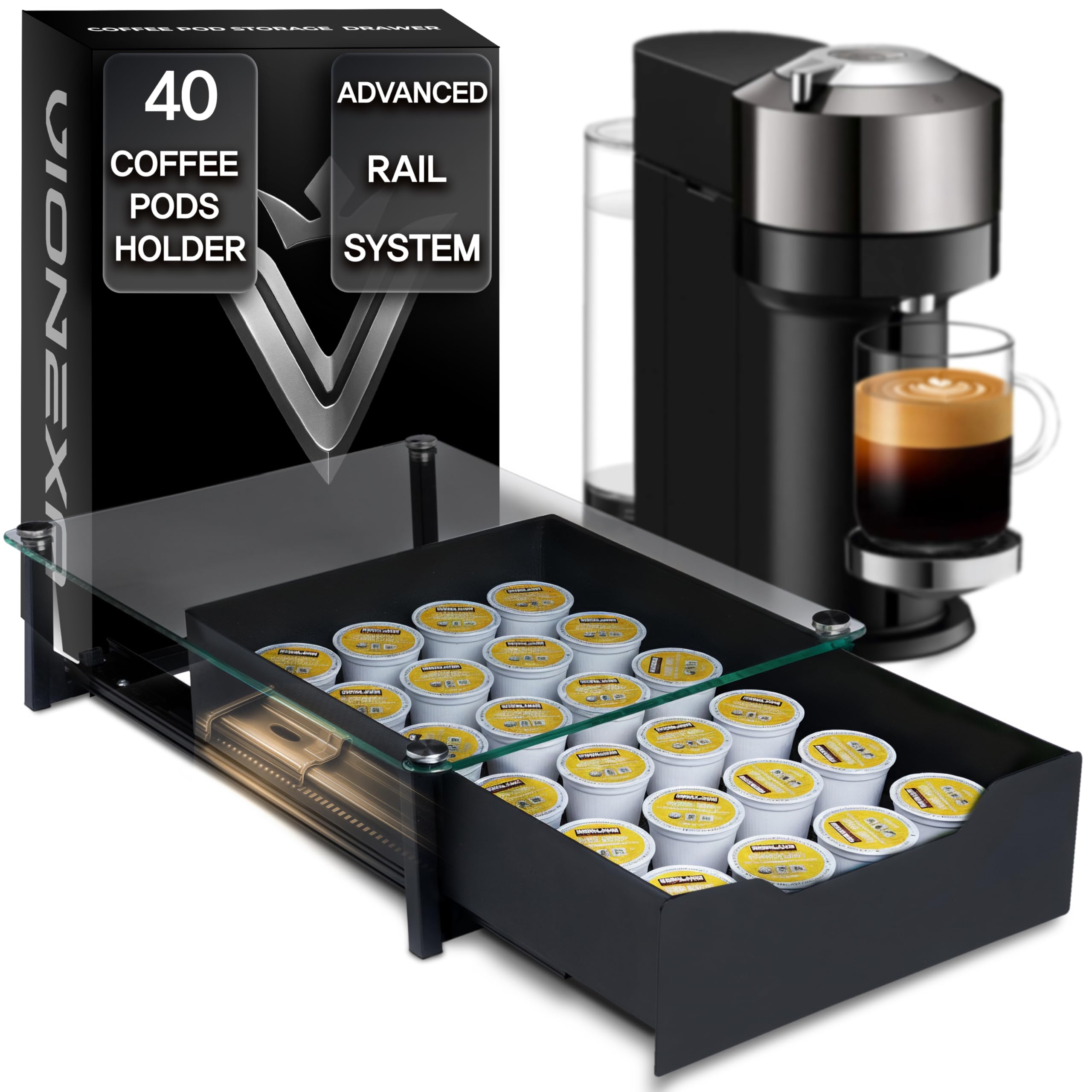 VIONEXA kitchen-office pod organizer supports a tidy, efficient coffee station.