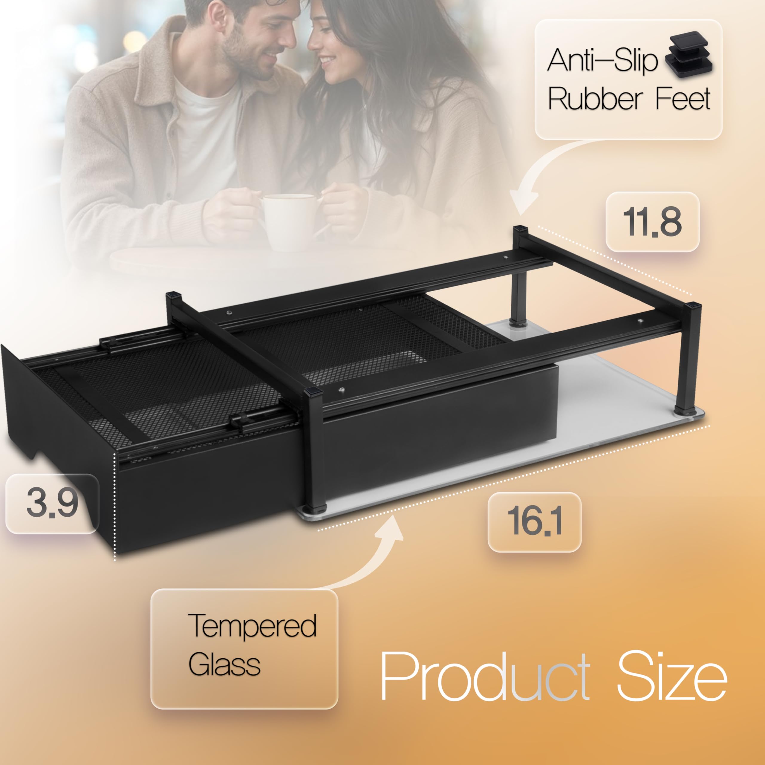 VIONEXA removable metal tray for versatile storage beyond pods.