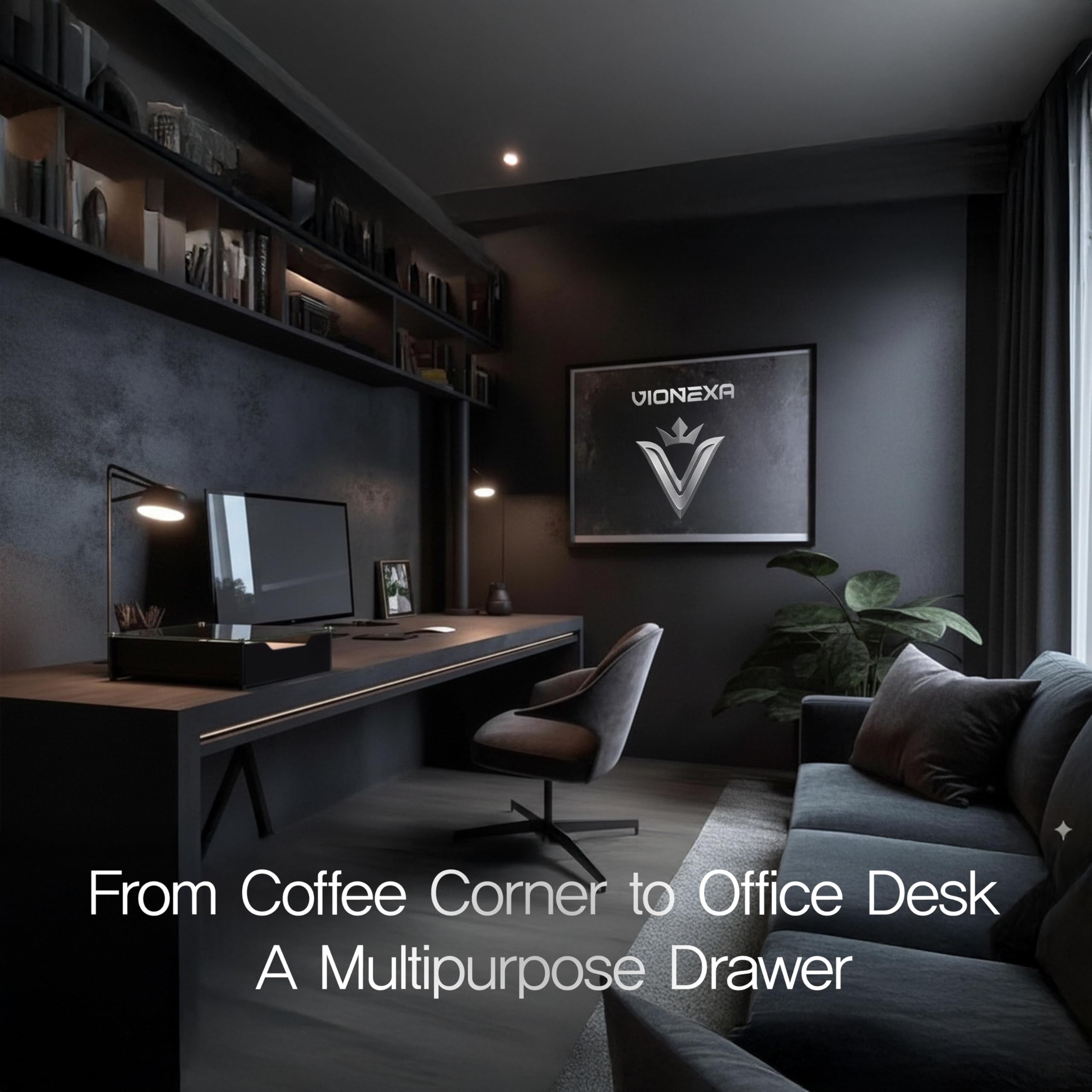 VIONEXA Vertuo and K-Cup compatibility shown in layout-ready configuration.