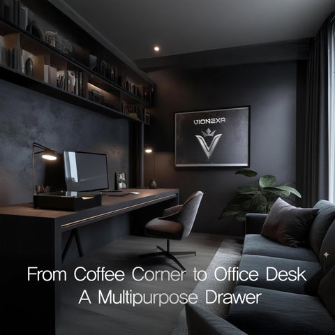 VIONEXA Vertuo and K-Cup compatibility shown in layout-ready configuration.