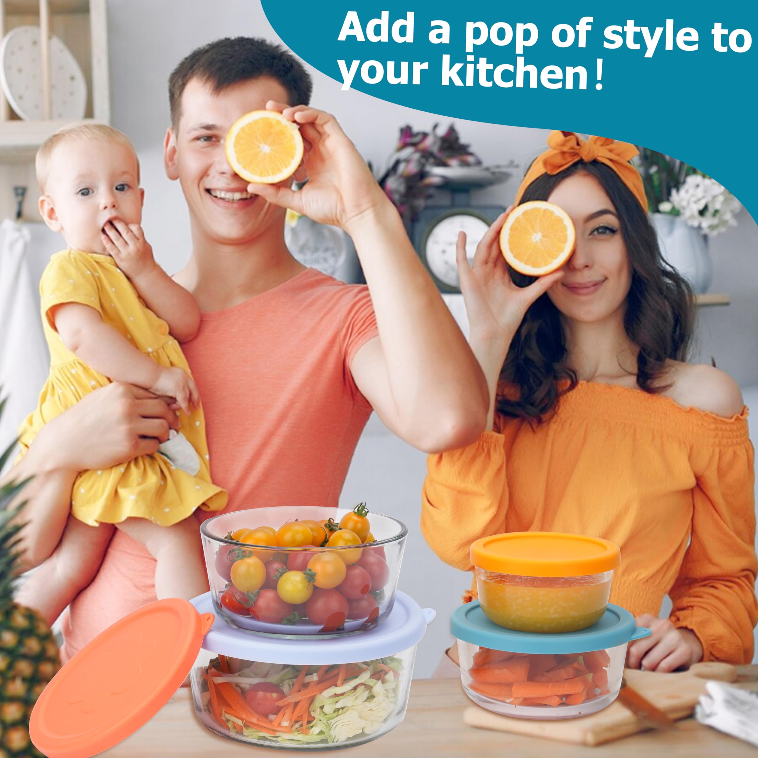 Viotiin silicone lids 4-pack provides reusable coverage for glass bowls.