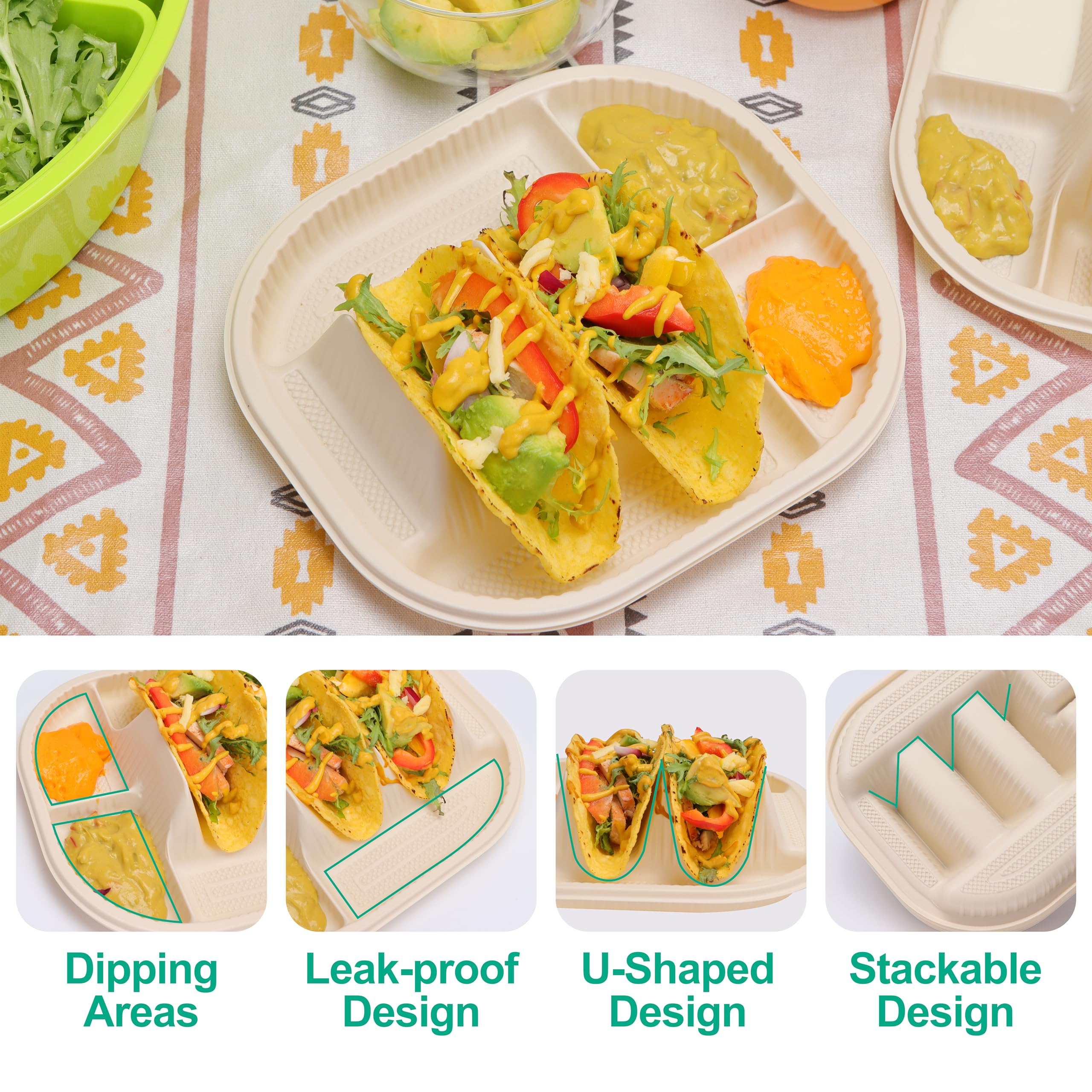 Viotiin taco plates holding sauces without leaks during serving