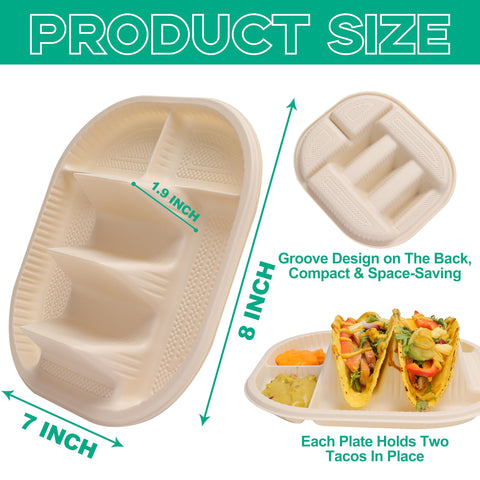 Viotiin taco plates with two dividers keeping shells upright for mess-free serving