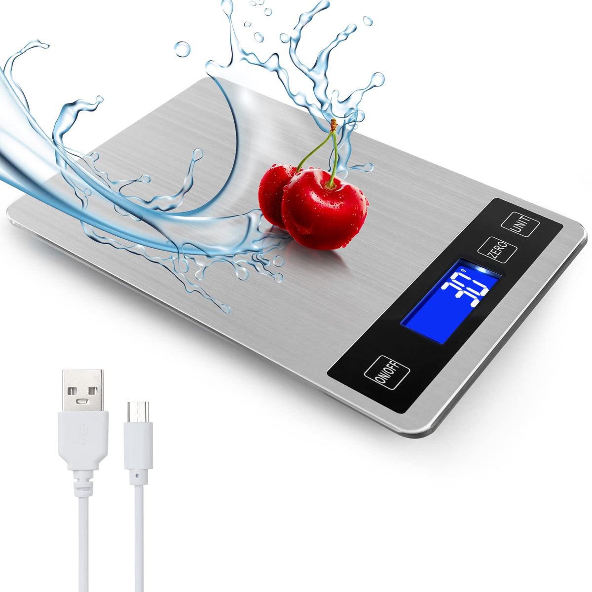 VIRENZZO 33lb digital kitchen scale front display for precise ingredient measurement.