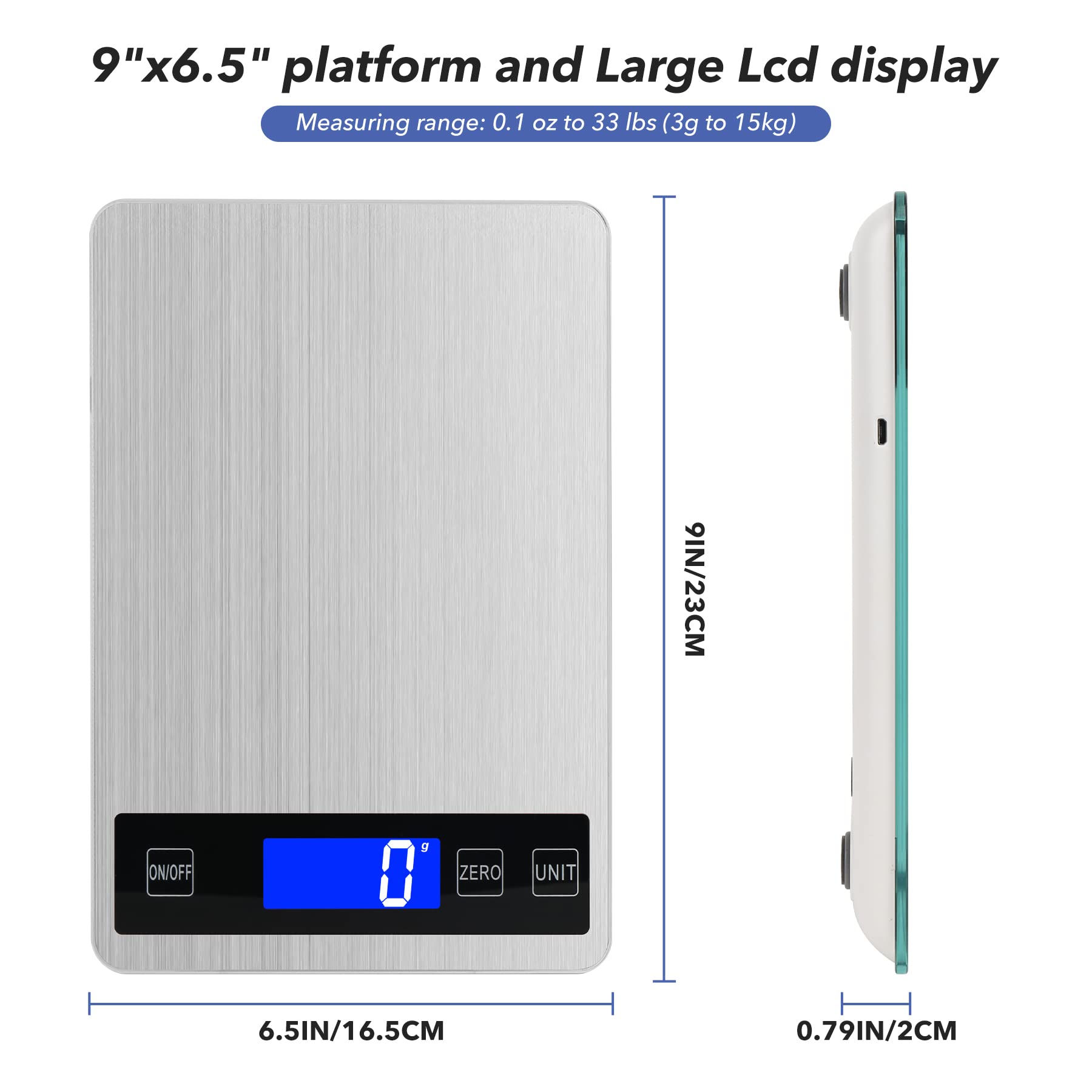 VIRENZZO tempered glass top provides a durable, wipe-clean weighing area.
