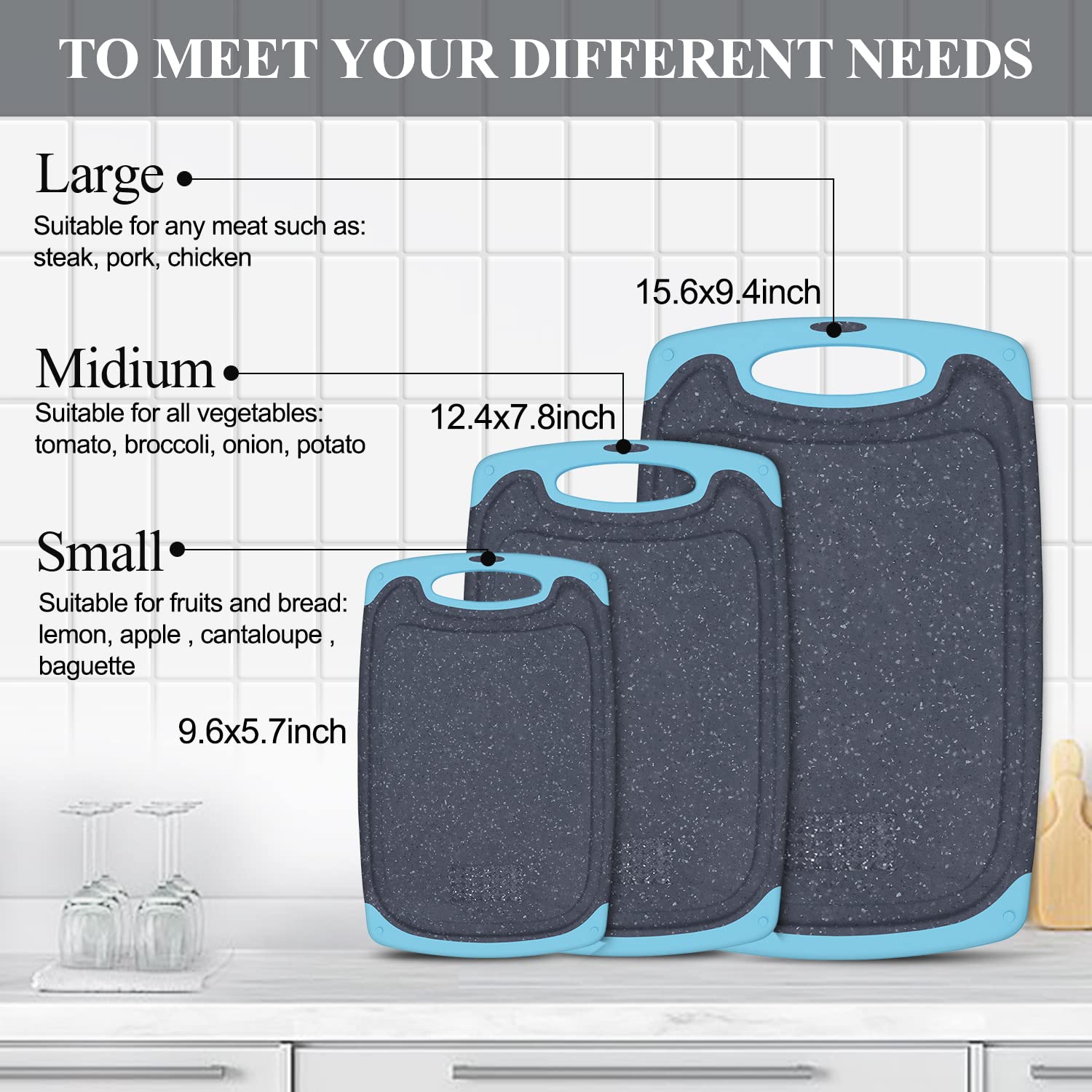 Viretang small aqua cutting board for fruit prep and easy stacking.