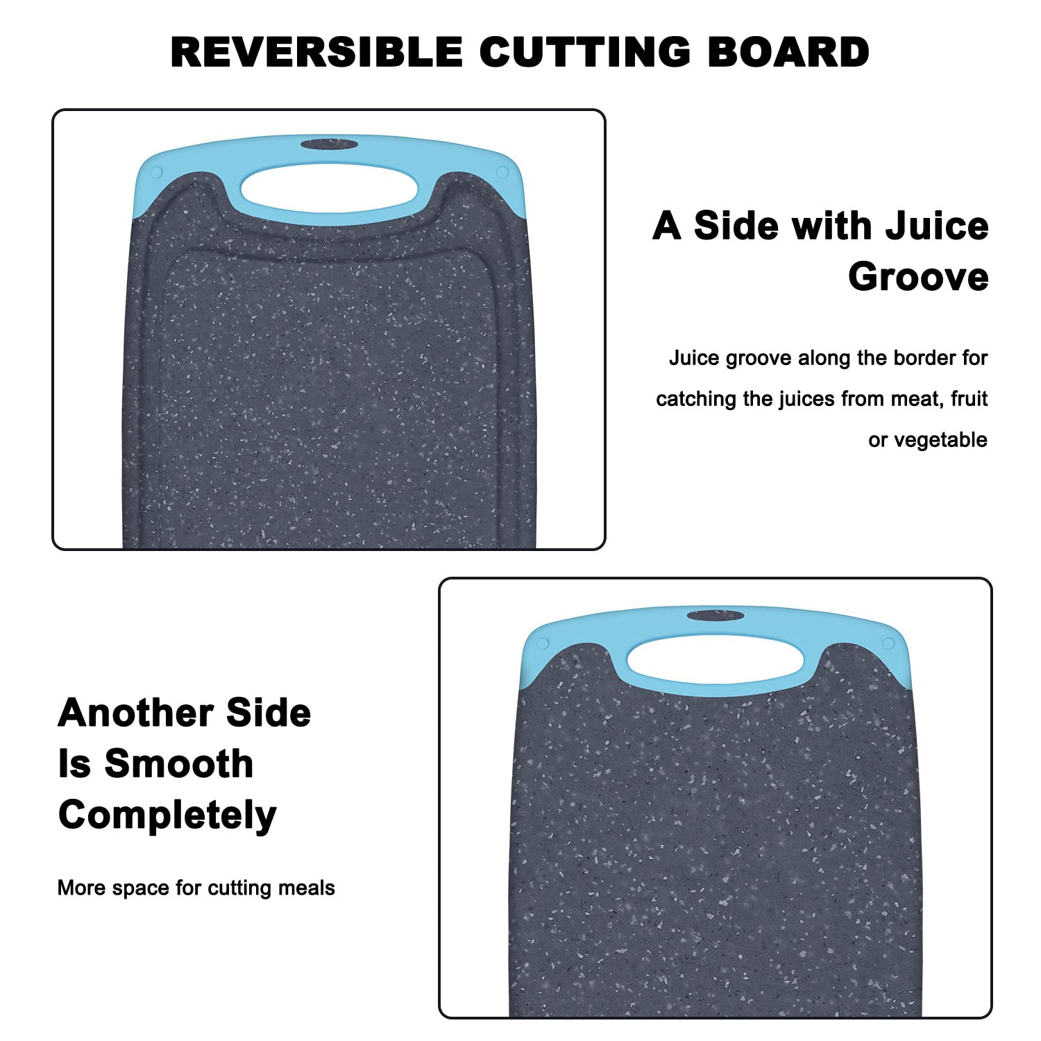 Viretang non-slip aqua cutting board with handles for stable countertop use.
