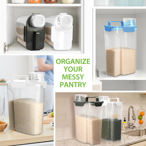 Viretec pantry organization bin helps keep oats, flour, and cereal neatly arranged.