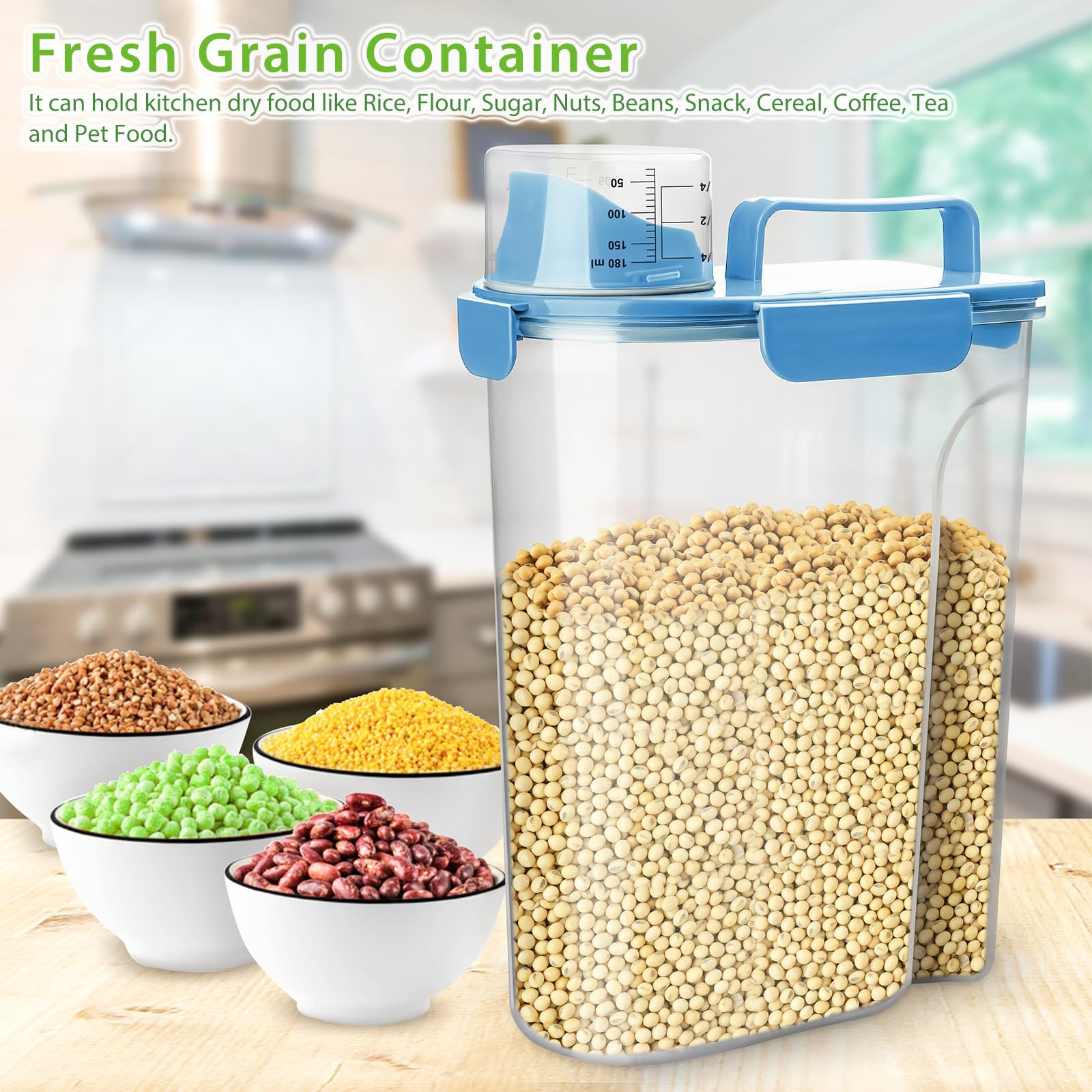 Viretec multi-purpose storage for dry foods like rice, pasta, and beans.