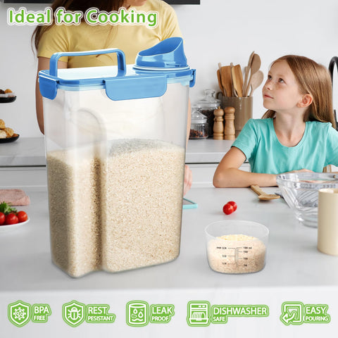 Viretec 6L container with portable handle simplifies moving between kitchen and pantry.