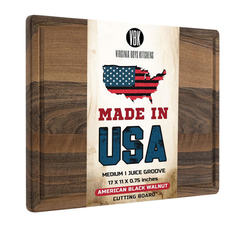 Virginia Boys Kitchens black walnut cutting board showing USA-made craftsmanship