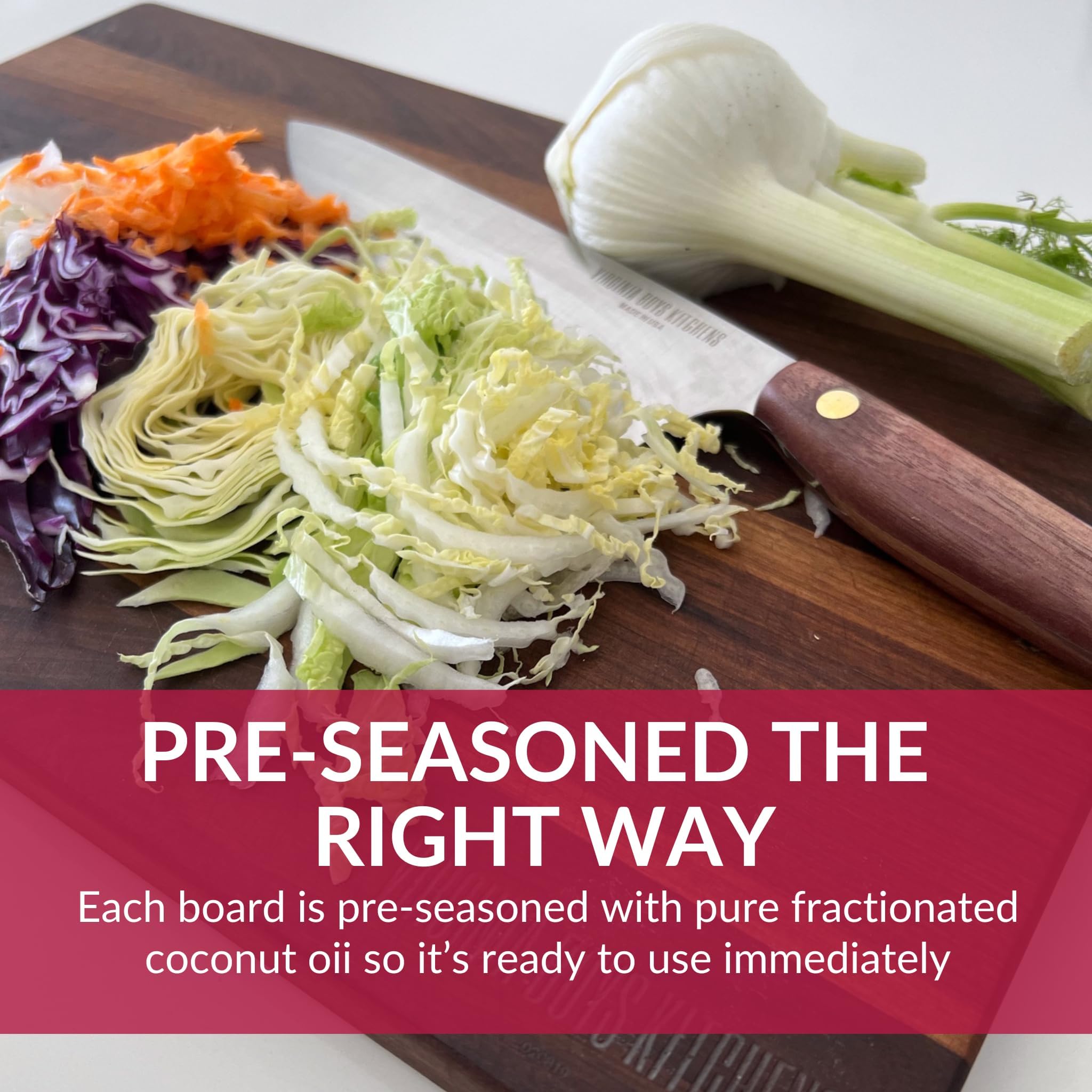 Virginia Boys Kitchens food-safe coconut oil finish enhances safe prep.