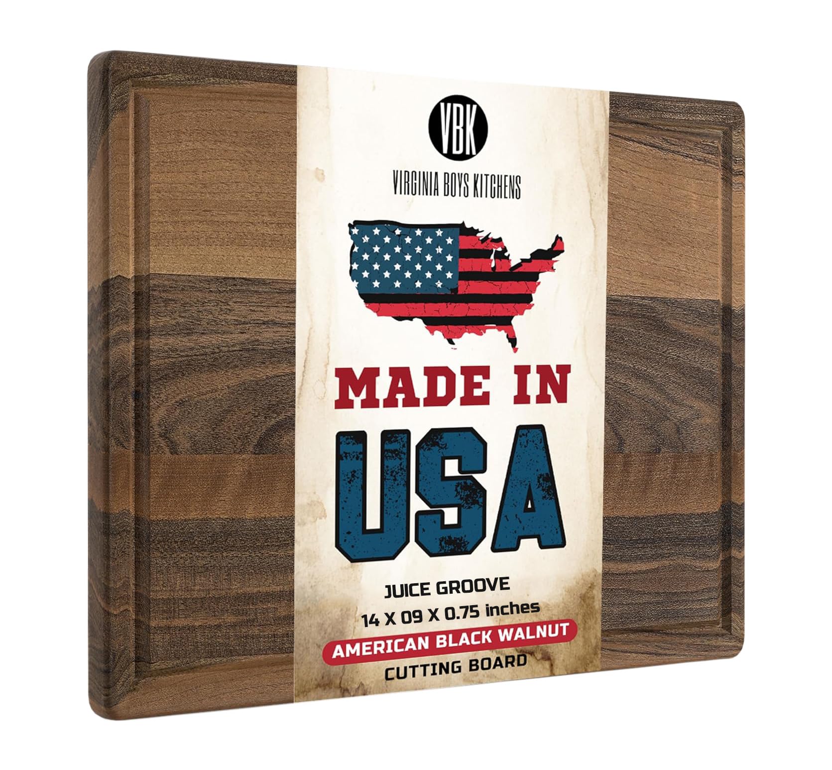 Virginia Boys Kitchens walnut cutting board reversible design for versatile prep.