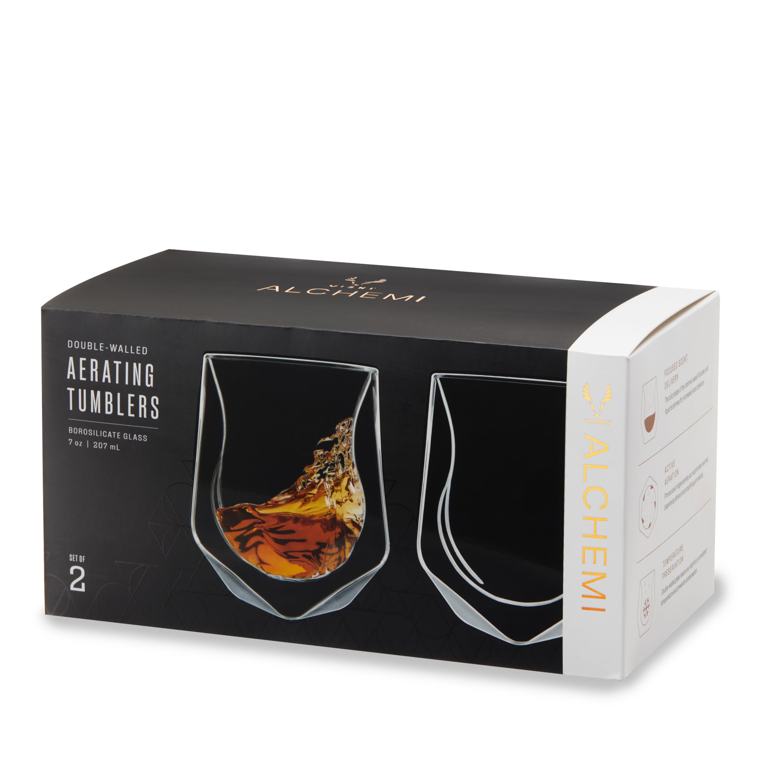 Viski aerating whiskey tumbler minimalist design fits modern kitchen or office