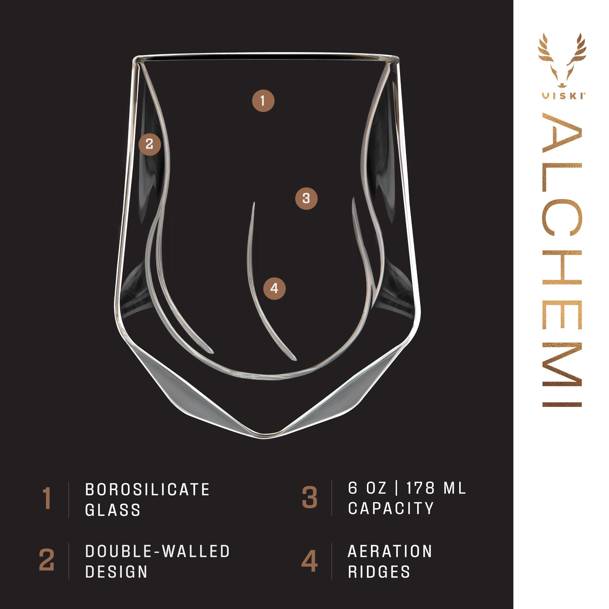 Viski Aerating Whiskey Tumbler side view demonstrates double-wall insulation for cooler sipping.