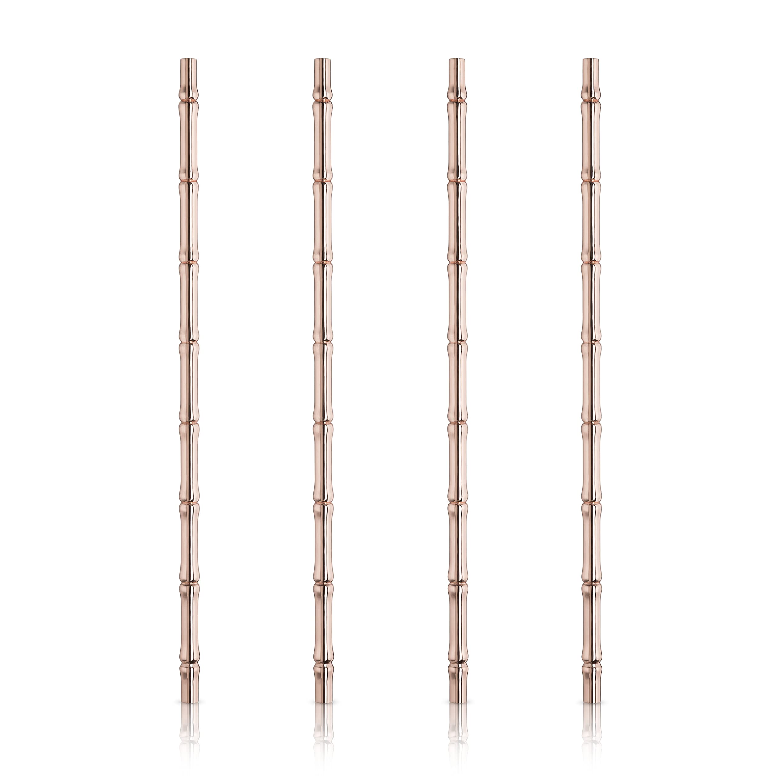 Viski bamboo copper straw set of four, stylish and reusable for eco-friendly cocktails.