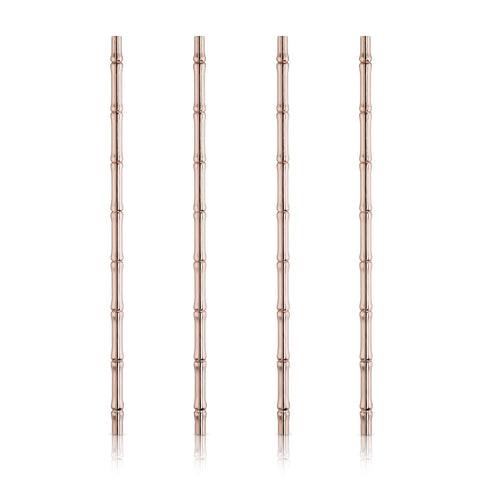 Viski bamboo copper straw set of four, stylish and reusable for eco-friendly cocktails.