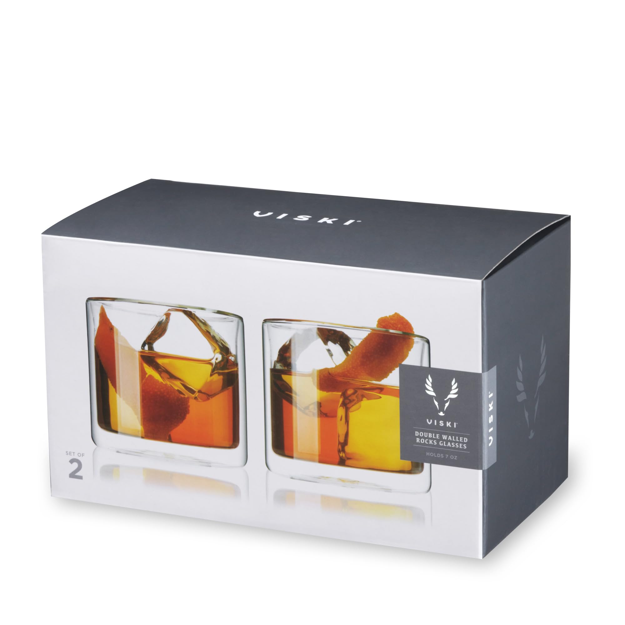 Viski condensation-free barware glasses; 7oz capacity ideal for cocktails and coffee.