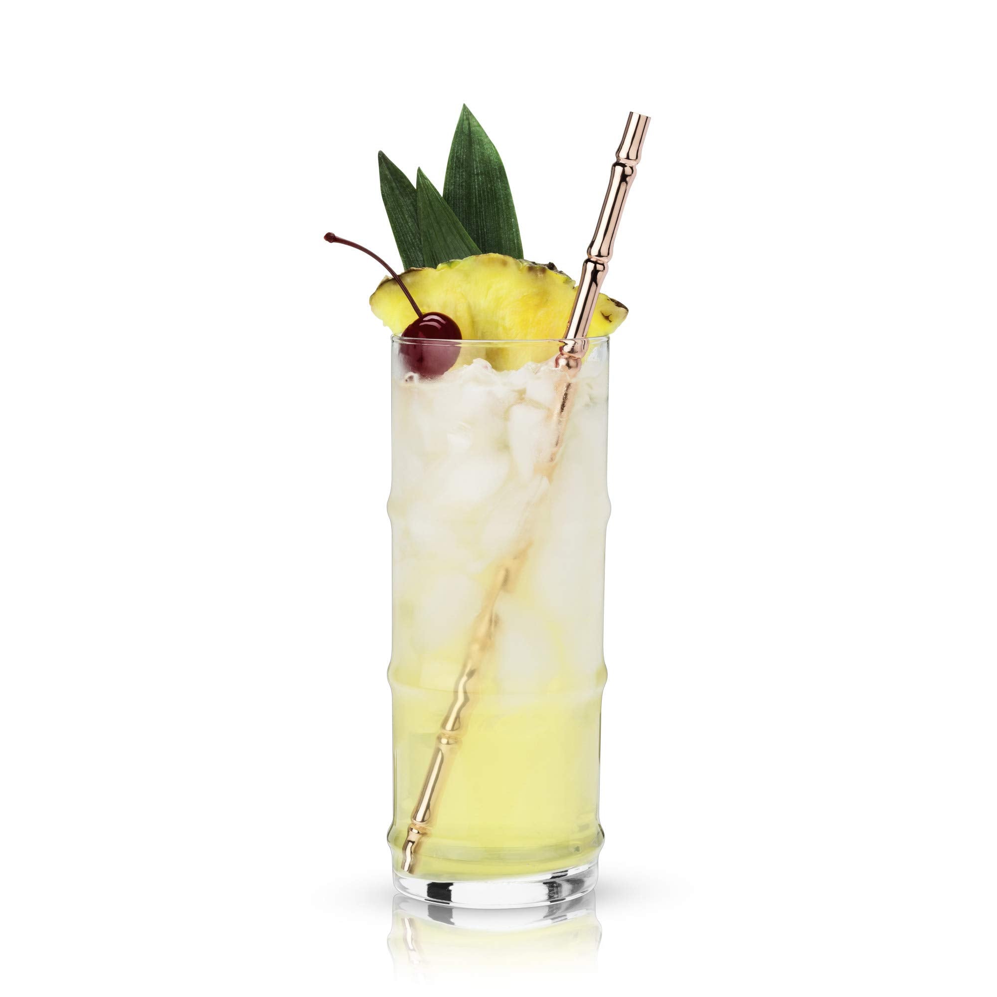Viski copper-plated stainless-steel straw with bamboo detail enhances tall cocktail presentations.