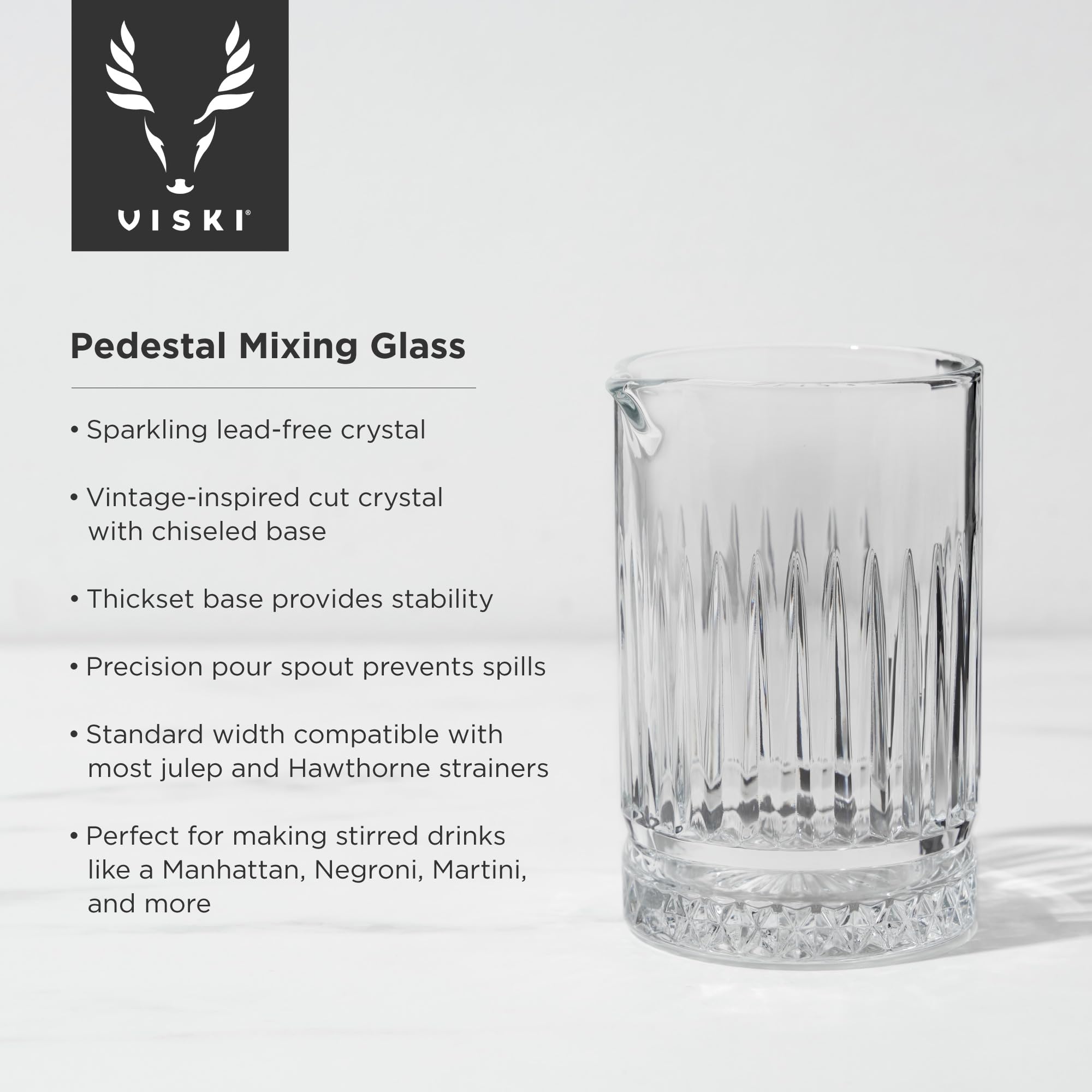 Viski crystal mixing glass with sturdy base for stable single-handed stirring