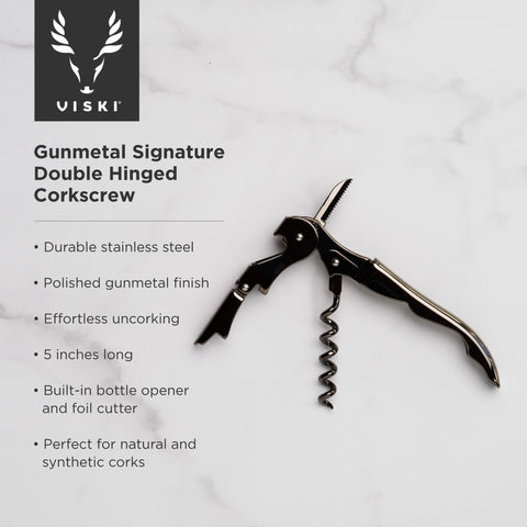 Viski Gunmetal corkscrew with built-in bottle opener for versatile openings