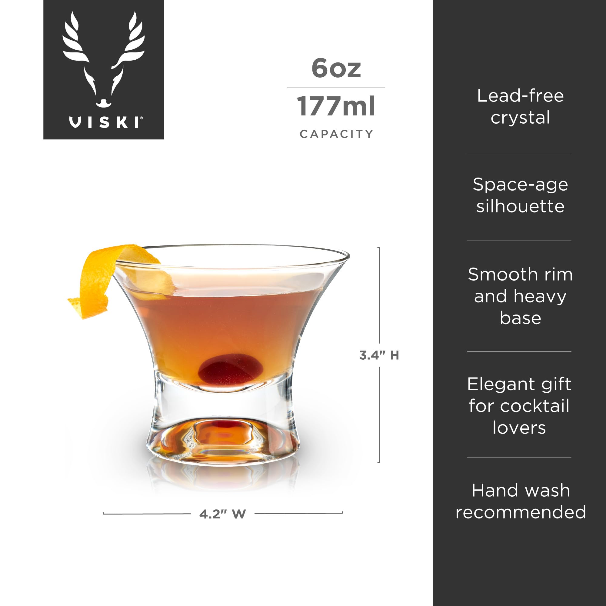 Viski heavy-base crystal Manhattan glass emphasizing stability.